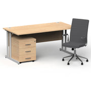 Impulse 1600mm Cantilever Straight Desk With Mobile Pedestal and Ezra Grey Executive Chair - Home Office Set - view 8