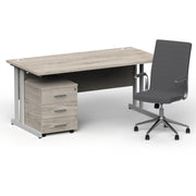 Impulse 1600mm Cantilever Straight Desk With Mobile Pedestal and Ezra Grey Executive Chair - Home Office Set - view 12