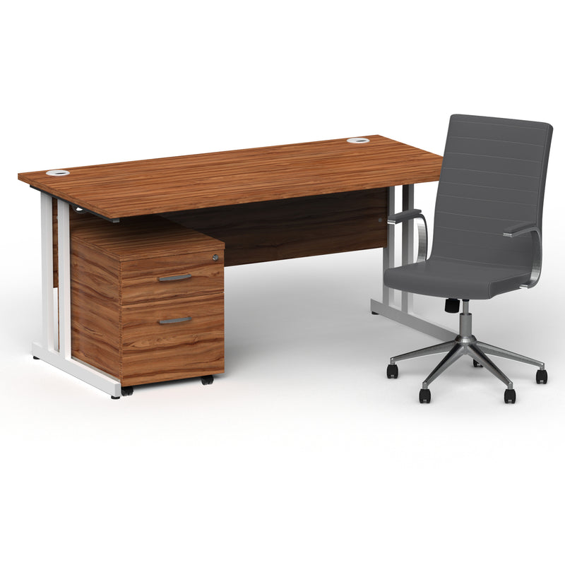 Impulse 1600mm Cantilever Straight Desk With Mobile Pedestal and Ezra Grey Executive Chair - Home Office Set - view 16