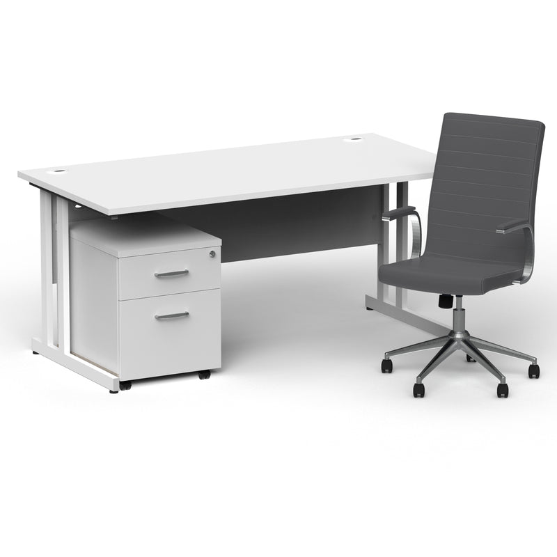 Impulse 1600mm Cantilever Straight Desk With Mobile Pedestal and Ezra Grey Executive Chair - Home Office Set - view 17