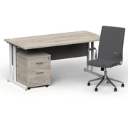 Impulse 1600mm Cantilever Straight Desk With Mobile Pedestal and Ezra Grey Executive Chair - Home Office Set - view 18