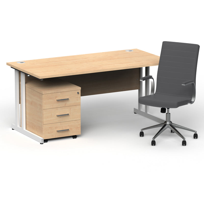 Impulse 1600mm Cantilever Straight Desk With Mobile Pedestal and Ezra Grey Executive Chair - Home Office Set - view 20