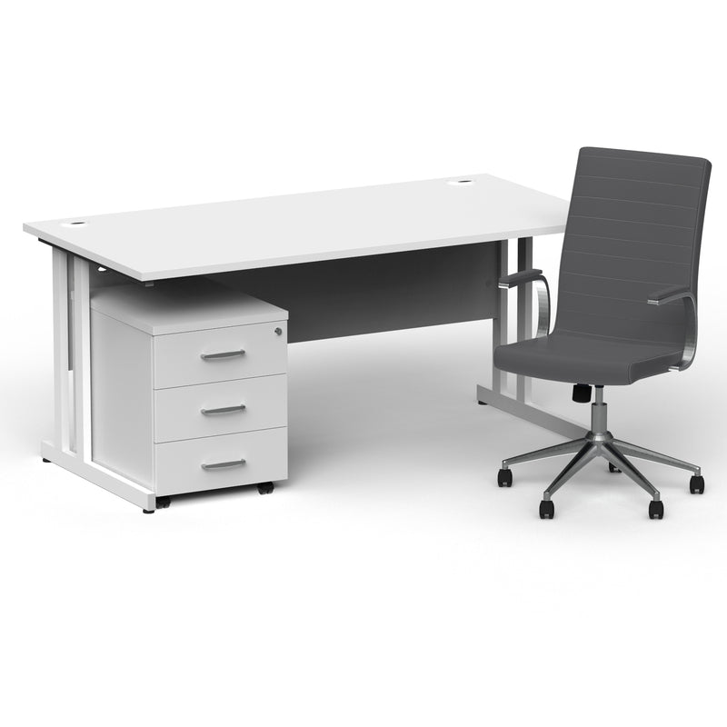 Impulse 1600mm Cantilever Straight Desk With Mobile Pedestal and Ezra Grey Executive Chair - Home Office Set - view 23