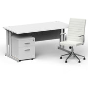 Impulse 1600mm Cantilever Straight Desk With Mobile Pedestal and Ezra White Executive Chair - Home Office Set - view 5