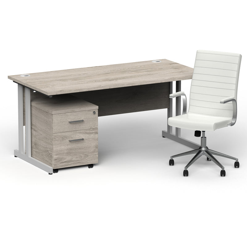 Impulse 1600mm Cantilever Straight Desk With Mobile Pedestal and Ezra White Executive Chair - Home Office Set - view 6