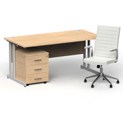 Impulse 1600mm Cantilever Straight Desk With Mobile Pedestal and Ezra White Executive Chair - Home Office Set - view 8
