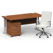 Impulse 1600mm Cantilever Straight Desk With Mobile Pedestal and Ezra White Executive Chair - Home Office Set - view 10