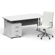 Impulse 1600mm Cantilever Straight Desk With Mobile Pedestal and Ezra White Executive Chair - Home Office Set - view 11