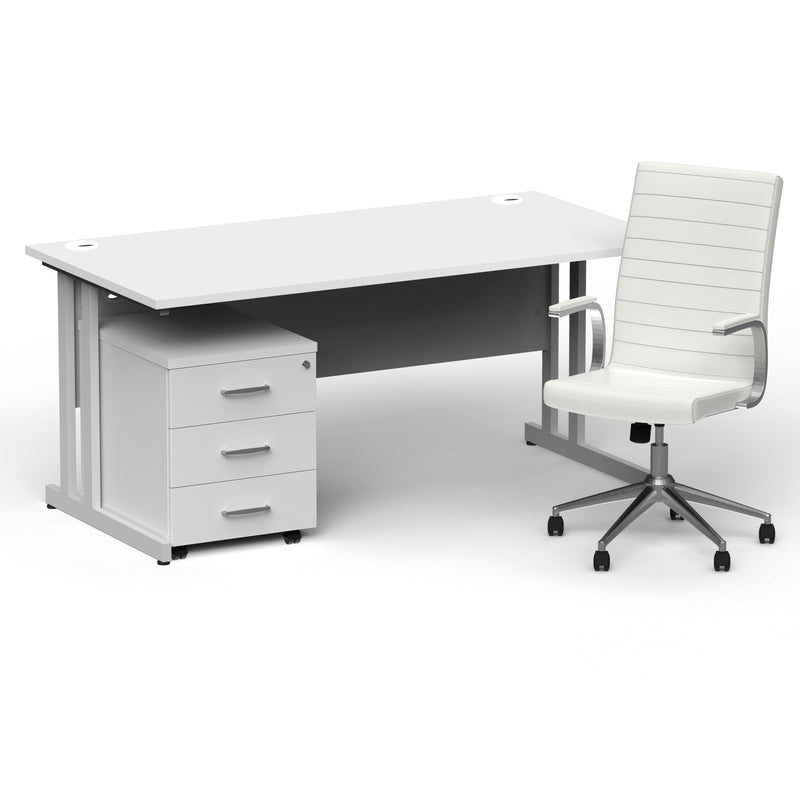 Impulse 1600mm Cantilever Straight Desk With Mobile Pedestal and Ezra White Executive Chair - Home Office Set - view 11