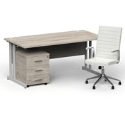 Impulse 1600mm Cantilever Straight Desk With Mobile Pedestal and Ezra White Executive Chair - Home Office Set - view 12