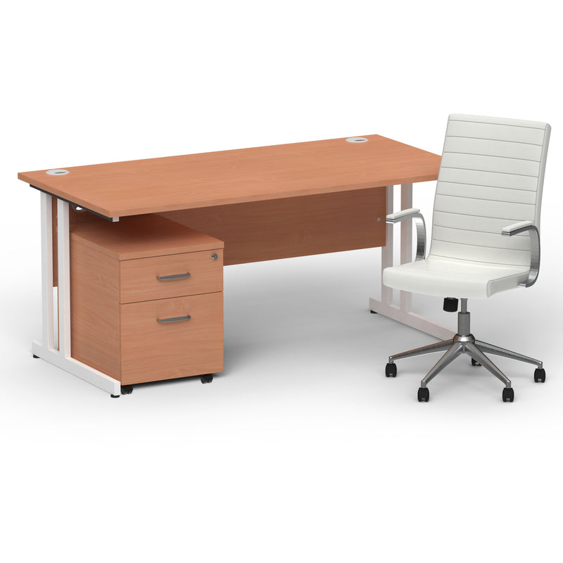 Impulse 1600mm Cantilever Straight Desk With Mobile Pedestal and Ezra White Executive Chair - Home Office Set - view 13