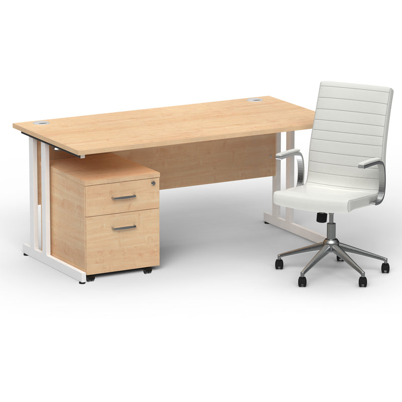 Impulse 1600mm Cantilever Straight Desk With Mobile Pedestal and Ezra White Executive Chair - Home Office Set - view 14