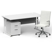 Impulse 1600mm Cantilever Straight Desk With Mobile Pedestal and Ezra White Executive Chair - Home Office Set - view 17