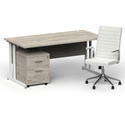 Impulse 1600mm Cantilever Straight Desk With Mobile Pedestal and Ezra White Executive Chair - Home Office Set - view 18