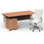 Impulse 1600mm Cantilever Straight Desk With Mobile Pedestal and Ezra White Executive Chair - Home Office Set - view 19