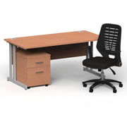 Impulse 1600mm Cantilever Straight Desk With Mobile Pedestal and Relay Black Back Chair - Home Office Set