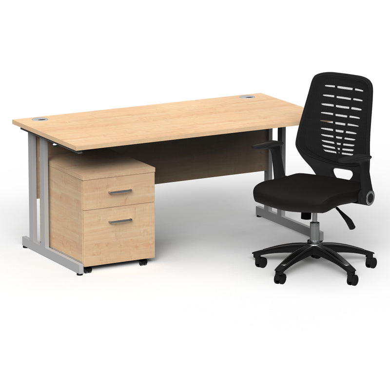 Impulse 1600mm Cantilever Straight Desk With Mobile Pedestal and Relay Black Back Chair - Home Office Set - view 2