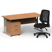 Impulse 1600mm Cantilever Straight Desk With Mobile Pedestal and Relay Black Back Chair - Home Office Set - view 3