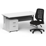 Impulse 1600mm Cantilever Straight Desk With Mobile Pedestal and Relay Black Back Chair - Home Office Set - view 5