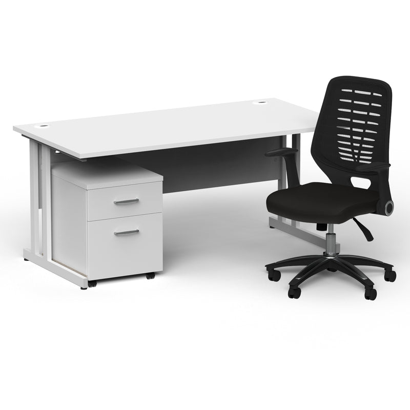 Impulse 1600mm Cantilever Straight Desk With Mobile Pedestal and Relay Black Back Chair - Home Office Set - view 5