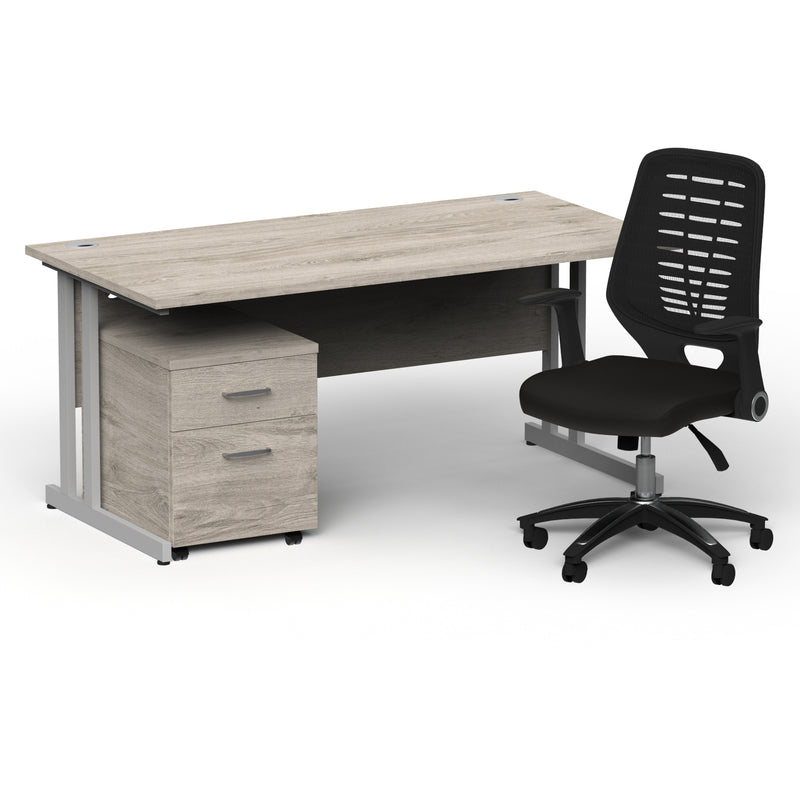 Impulse 1600mm Cantilever Straight Desk With Mobile Pedestal and Relay Black Back Chair - Home Office Set - view 6