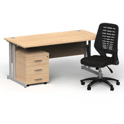 Impulse 1600mm Cantilever Straight Desk With Mobile Pedestal and Relay Black Back Chair - Home Office Set - view 8