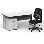 Impulse 1600mm Cantilever Straight Desk With Mobile Pedestal and Relay Black Back Chair - Home Office Set - view 11