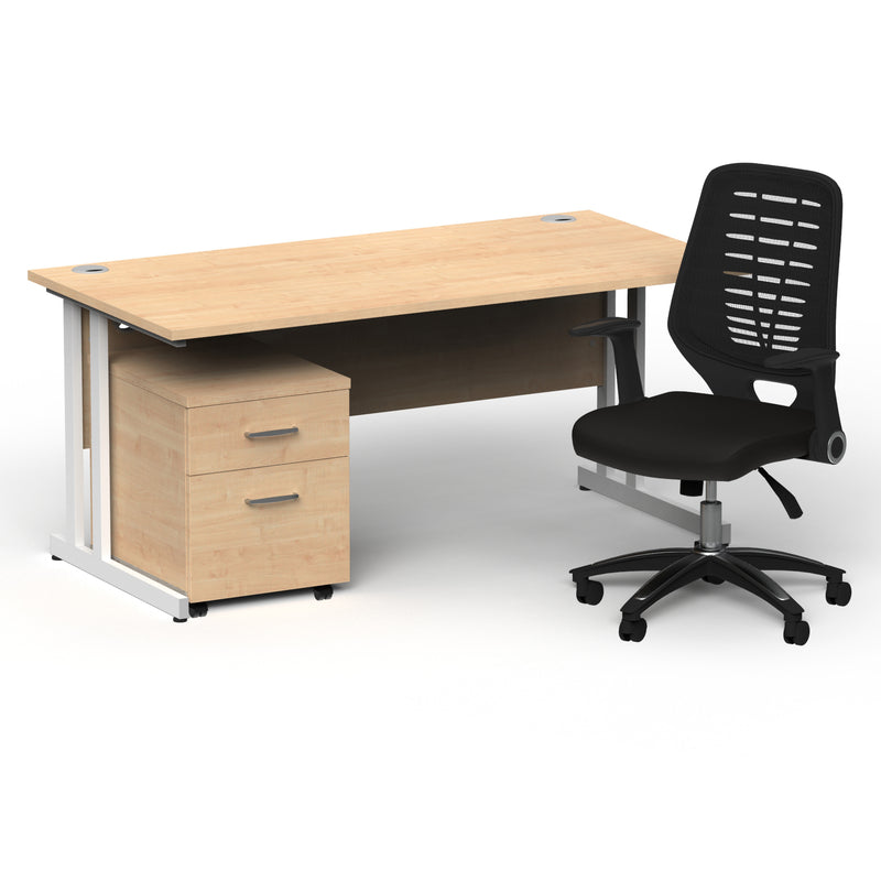 Impulse 1600mm Cantilever Straight Desk With Mobile Pedestal and Relay Black Back Chair - Home Office Set - view 14