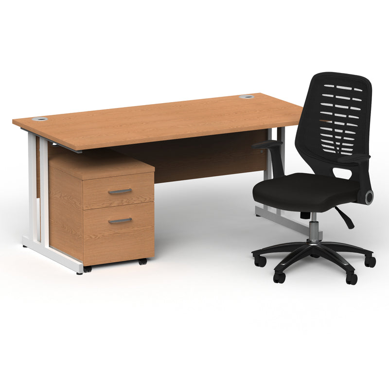 Impulse 1600mm Cantilever Straight Desk With Mobile Pedestal and Relay Black Back Chair - Home Office Set - view 15