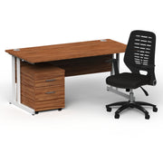 Impulse 1600mm Cantilever Straight Desk With Mobile Pedestal and Relay Black Back Chair - Home Office Set - view 16