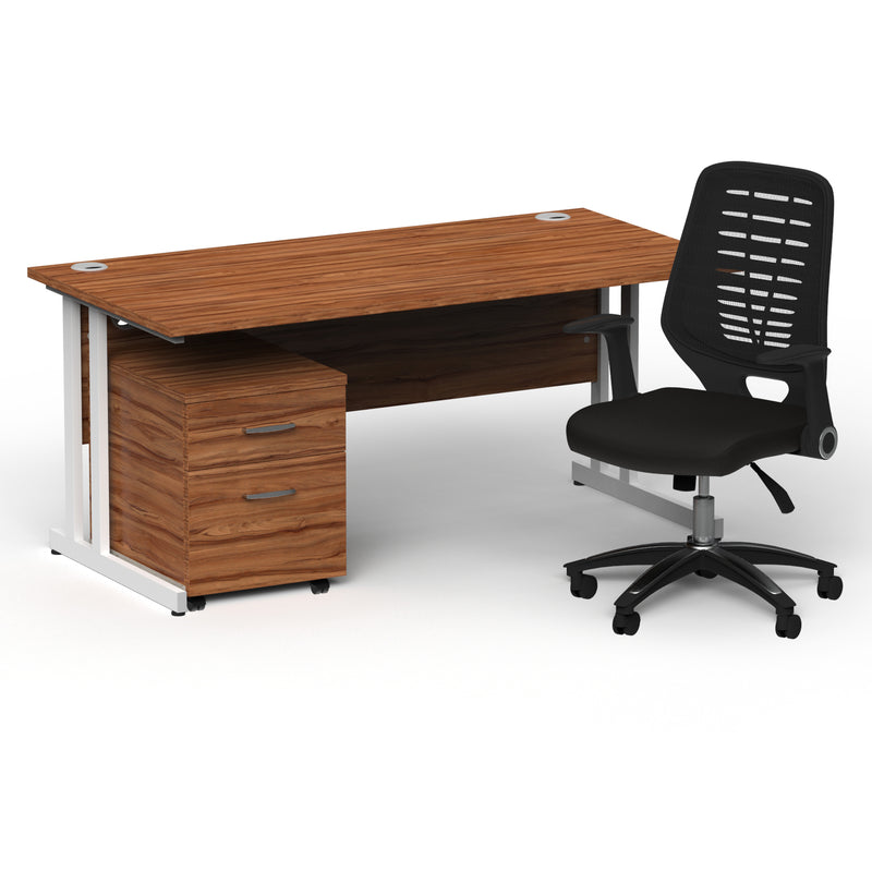 Impulse 1600mm Cantilever Straight Desk With Mobile Pedestal and Relay Black Back Chair - Home Office Set - view 16