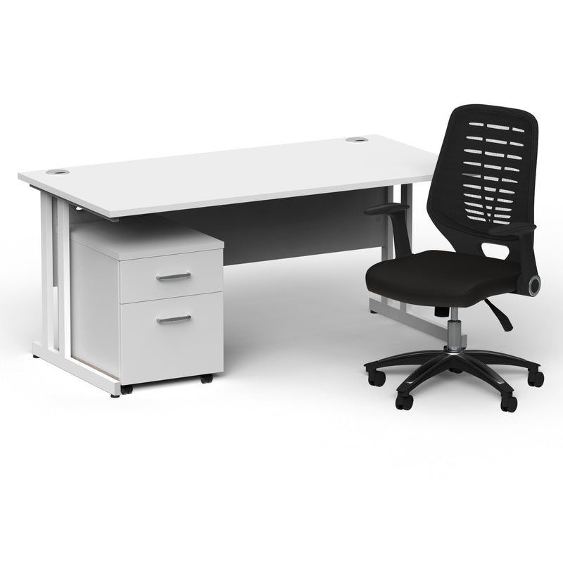 Impulse 1600mm Cantilever Straight Desk With Mobile Pedestal and Relay Black Back Chair - Home Office Set - view 17