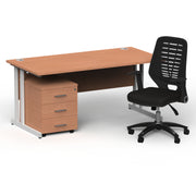 Impulse 1600mm Cantilever Straight Desk With Mobile Pedestal and Relay Black Back Chair - Home Office Set - view 19