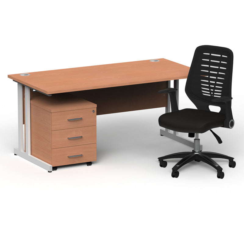 Impulse 1600mm Cantilever Straight Desk With Mobile Pedestal and Relay Black Back Chair - Home Office Set - view 19