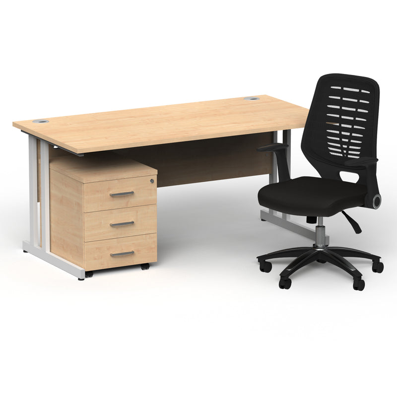Impulse 1600mm Cantilever Straight Desk With Mobile Pedestal and Relay Black Back Chair - Home Office Set - view 20