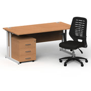Impulse 1600mm Cantilever Straight Desk With Mobile Pedestal and Relay Black Back Chair - Home Office Set - view 21