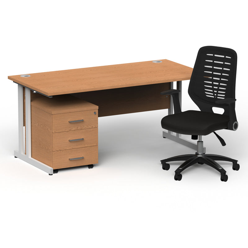 Impulse 1600mm Cantilever Straight Desk With Mobile Pedestal and Relay Black Back Chair - Home Office Set - view 21