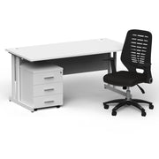 Impulse 1600mm Cantilever Straight Desk With Mobile Pedestal and Relay Black Back Chair - Home Office Set - view 23