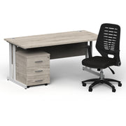 Impulse 1600mm Cantilever Straight Desk With Mobile Pedestal and Relay Black Back Chair - Home Office Set - view 24