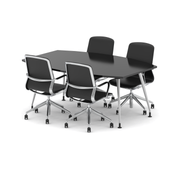 High Gloss 1800mm Boardroom Table Set - Black with Lucia chairs, 4