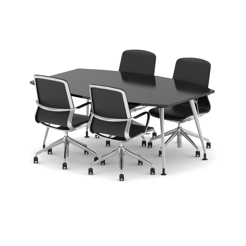 High Gloss 1800mm Boardroom Table Set - Black with Lucia chairs, 4