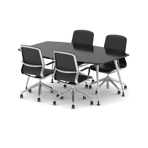 High Gloss 1800mm Boardroom Table Set - Black with Lucia chairs, 4