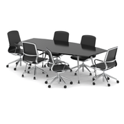 High Gloss 2400mm Boardroom Table Set - Black with Lucia chairs, 6