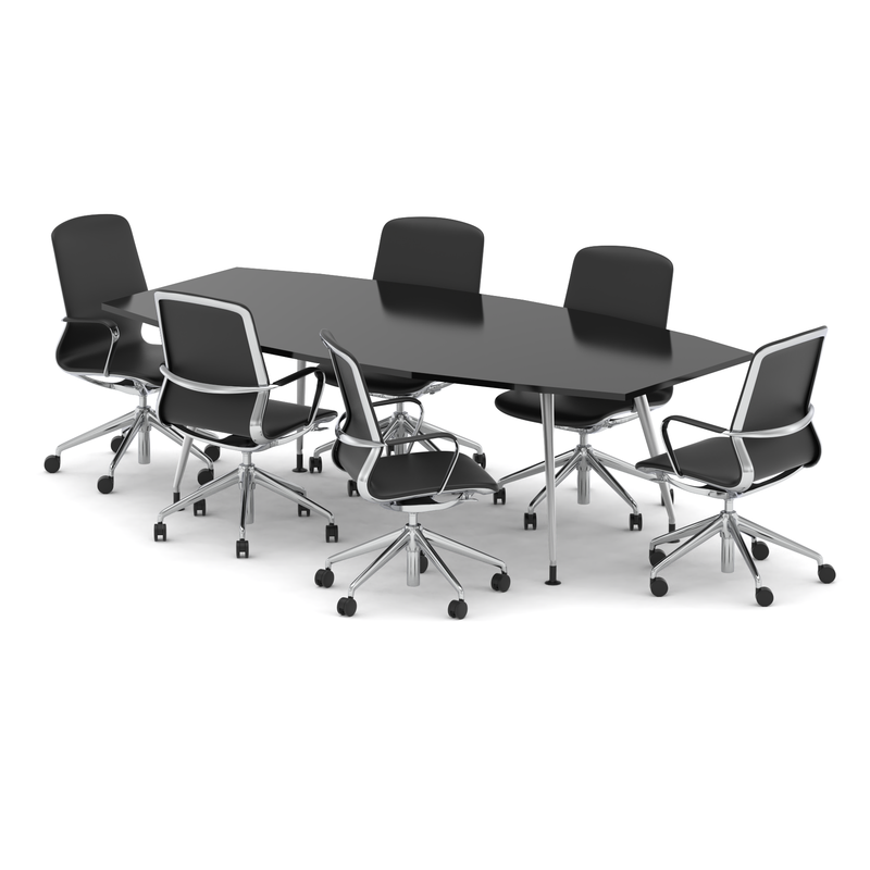 High Gloss 2400mm Boardroom Table Set - Black with Lucia chairs, 6