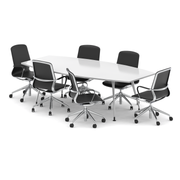 High Gloss 2400mm Boardroom Table Set - White with Lucia chairs, 6