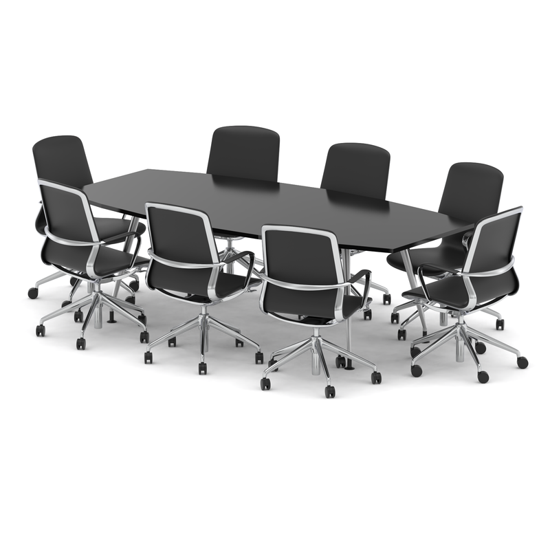 High Gloss 2400mm Boardroom Table Set - Black with Lucia chairs, 8