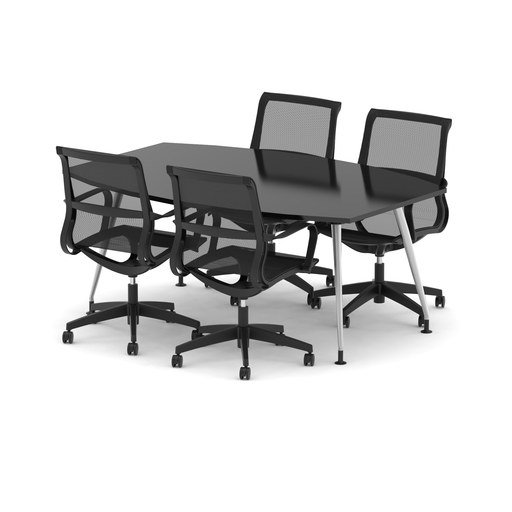 High Gloss 1800mm Boardroom Table Set - Black with Lucia chairs, 6