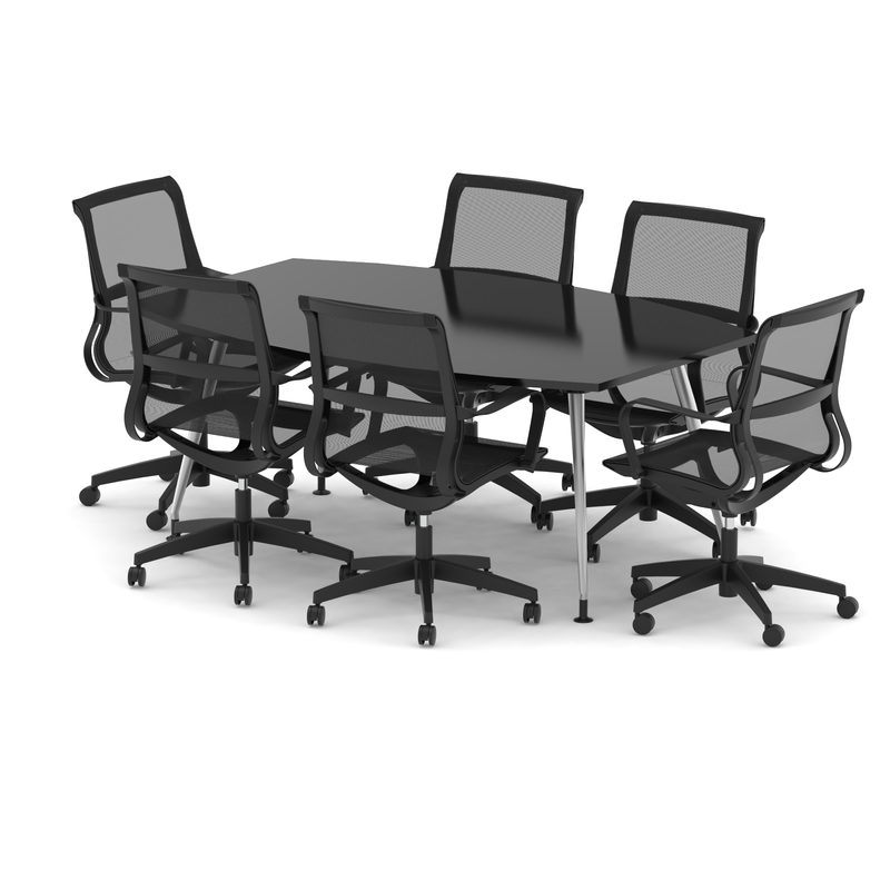 High Gloss 1800mm Boardroom Table Set - White with Lucia chairs, 6