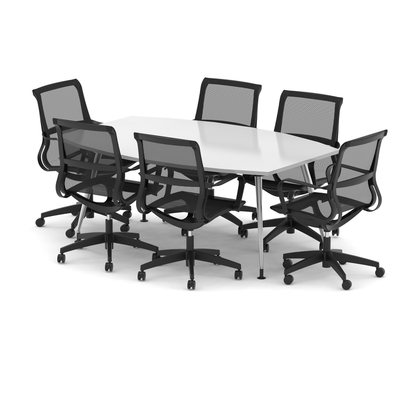 High Gloss 1800mm Boardroom Table Set - White with Lula chairs, 6