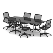 High Gloss 2400mm Boardroom Table Set - Black with Lula chairs, 6
